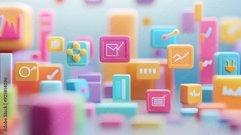 Aufkleber vibrant geometric shapes composition with colorful digital blocks in modern abstract design