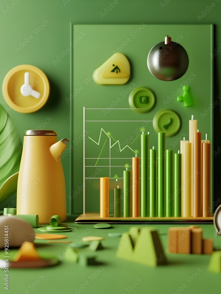 Aufkleber abstract green geometric shapes and colorful flat lay minimal design composition with vibrant hues a
