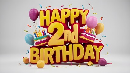 Happy 2nd birthday with bright colors and balloons