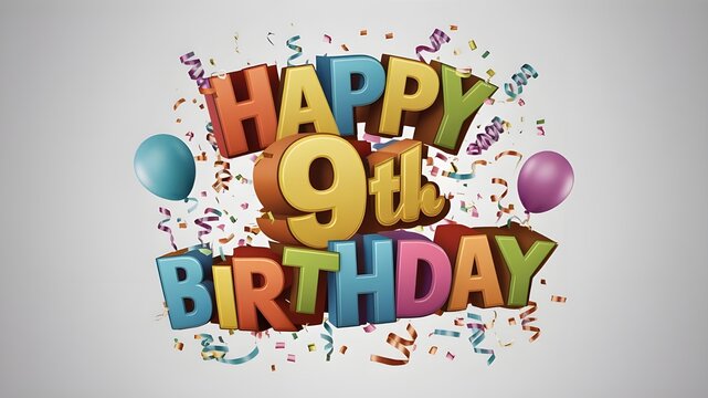 Happy 9th birthday with colorful text and balloons