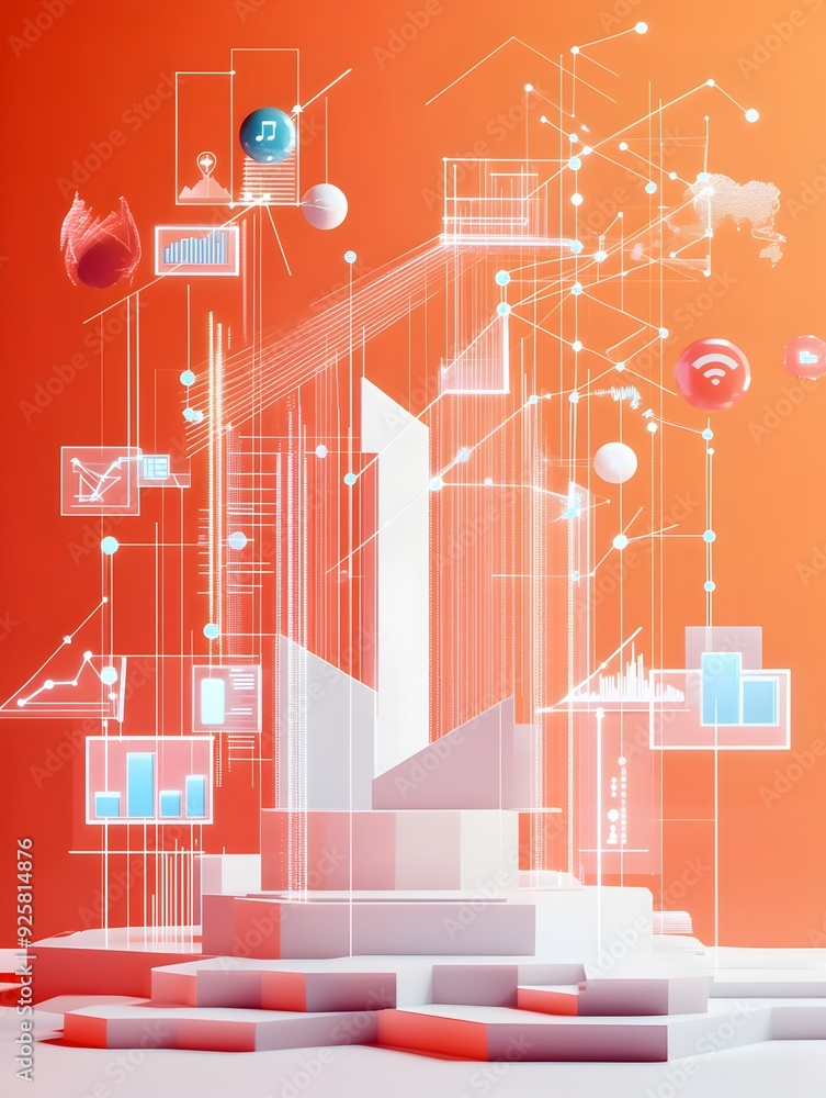 Sticker abstract futuristic digital architecture and technology conceptual