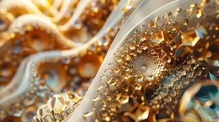 A mesmerizing abstract pattern featuring intricate textures and golden hues, creating a luxurious and dynamic visual effect.