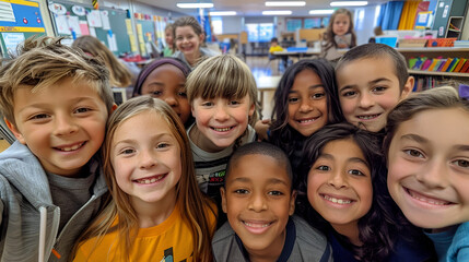 An elementary school class selfie