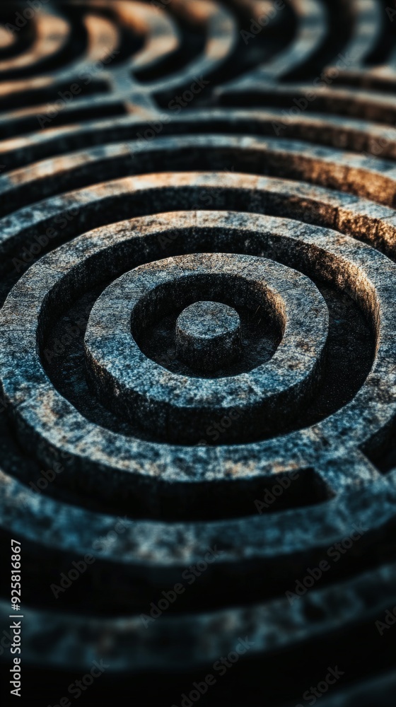 Poster close-up of abstract circular stone pattern. the intricate design is highlighted by varying textures