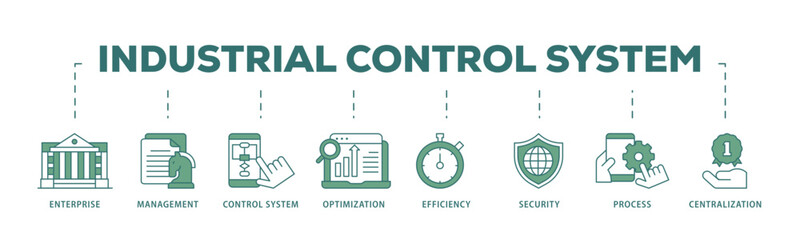 Industrial control system icon infographic illustration concept with icon of enterprise, management, control system, optimization, efficiency icon live stroke and easy to edit 