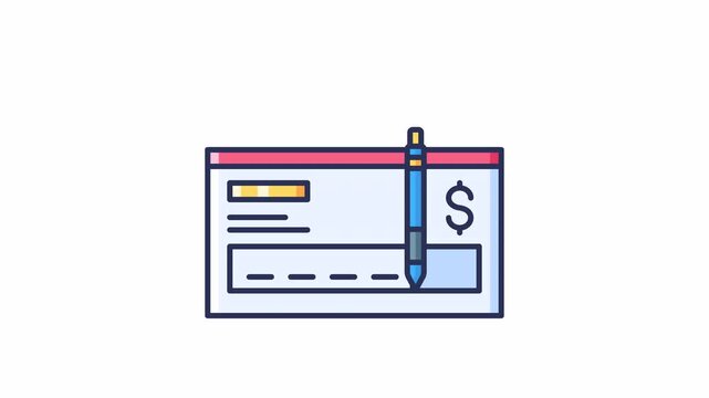 Paycheck animation with pen, and dollar sign. Suitable for financial, banking, expenses, payment, budget related concepts.