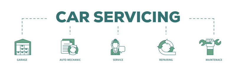 Car servicing icon infographic illustration concept with icon of repairing, maintenace, service, auto mechanic, garage icon live stroke and easy to edit 