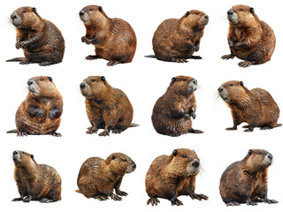A Collection of Twelve Beavers Sitting