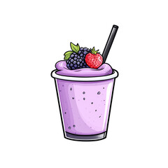 Delicious Blackberry and Strawberry Smoothie in a Plastic Cup with a Straw