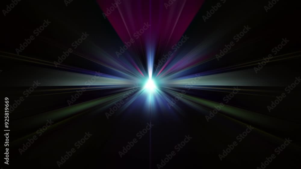 Poster abstract vjloop center colorful shine light sparking with beam radial shine ray light on black backg