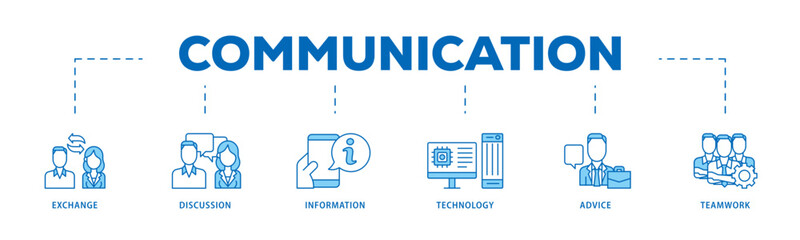 Communication icon infographic illustration concept with icon of exchange, discussion, information, technology, advice, and teamwork icon live stroke and easy to edit 