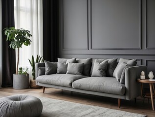 Modern Grey Sofa in a Minimalist Living Room