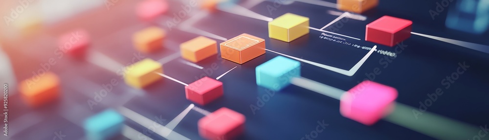 Poster abstract representation of data blocks and connections highlighting modern technology and digital co
