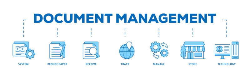 Document management icon infographic illustration concept with icon of system, reduce paper, receive, track, manage, store, cloud and technology icon live stroke and easy to edit 