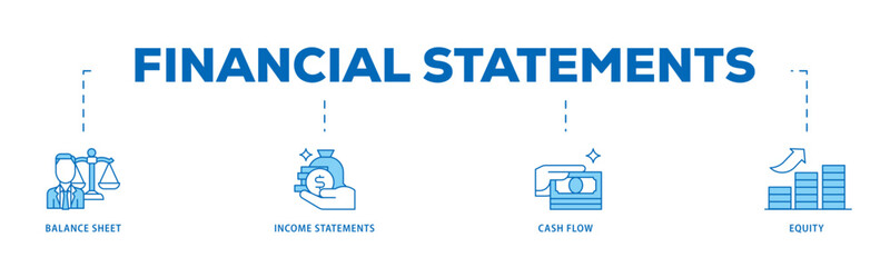 Financial statements icon infographic illustration concept with icon of graph, balance sheet, pie chart, income statements, money, calculator, income, earningicon live stroke and easy to edit 