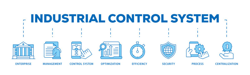 Industrial control system icon infographic illustration concept with icon of enterprise, management, control system, optimization, efficiency icon live stroke and easy to edit 