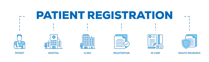 Patient registration icon infographic illustration concept with icon of registration, health insurance,  id card, clinic, hospital, patient icon live stroke and easy to edit 