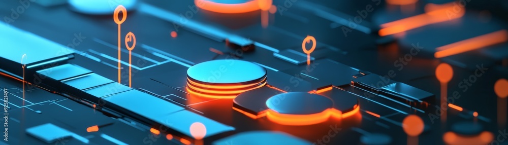Poster abstract futuristic digital circuit board with glowing elements, representing advanced technology in