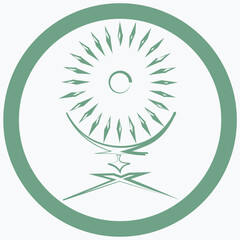 Icon of a bird under the sun flying to its destination following the indicated arrow. Vector image of a round logo.