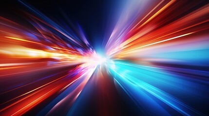Fototapeta premium Abstract digital art with red, orange and blue lines, creating a sense of speed and movement.