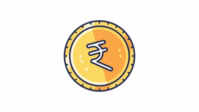 Gold rupe coin moving animation with effect. Indian currency. Ideal for financial concepts, investment, business themes and presentation