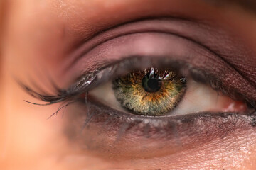 Beautiful green eye of a girl very close up.