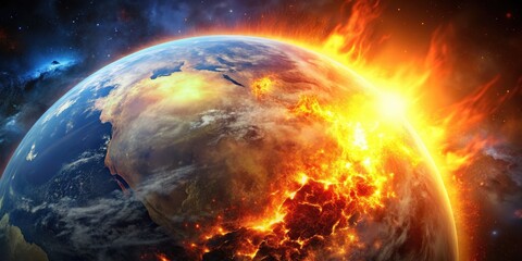 Fiery explosion on Earth's surface , explosion, fire, disaster, catastrophe, destruction, heat, flames, eruption, blazing
