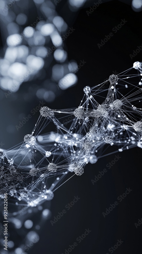 Poster abstract digital network, futuristic visualization with glowing nodes and connections, concept of da