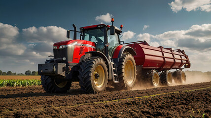 Fototapeta premium agricultural machinery and vehicles working in the processing of agricultural fields 