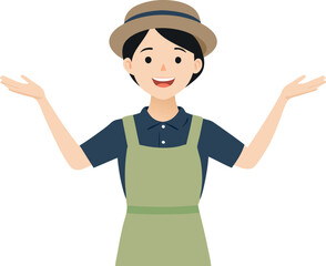 Female farmer smiling and spreading her arms