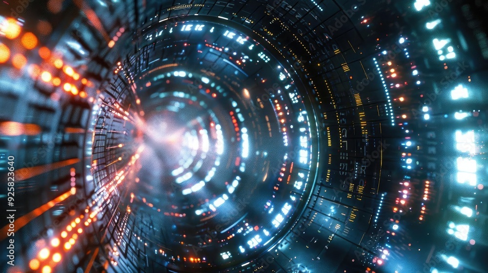 Poster a mesmerizing tunnel of light and color, perfect for futuristic themes and technology concepts.
