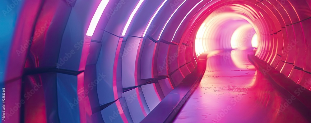 Aufkleber a vibrant illuminated tunnel with colorful lights creating a futuristic atmosphere, perfect for tech