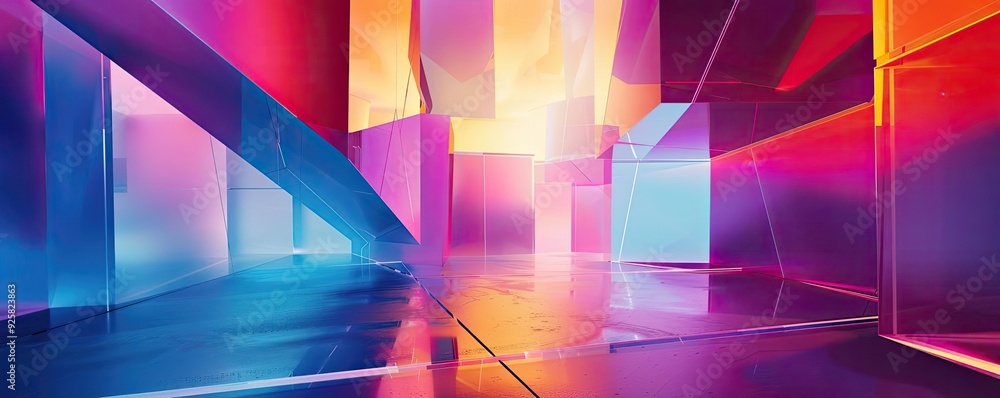 Aufkleber Vibrant abstract space with colorful reflections and geometric shapes, perfect for creating a futuristic and dynamic atmosphere.