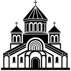 church of the holy cross isolated on white, tsminda sameba vector illustration, christan vector art, bottle silhouette, tsminda sameba vector icon, tsminda sameba line art,eps

