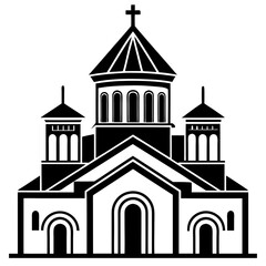 church of the holy cross isolated on white, tsminda sameba vector illustration, christan vector art, bottle silhouette, tsminda sameba vector icon, tsminda sameba line art,eps
