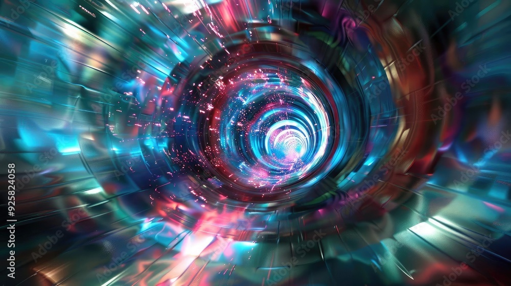 Poster Abstract vortex design featuring vibrant colors and light trails, creating a mesmerizing sense of depth and movement.
