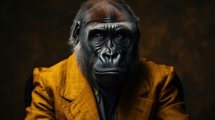 Sophisticated Gorilla Businessman Wearing Formal Suit in Dramatic Lighting