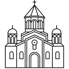 church of the holy cross isolated on white, tsminda sameba vector illustration, christan vector art, bottle silhouette, tsminda sameba vector icon, tsminda sameba line art,eps
