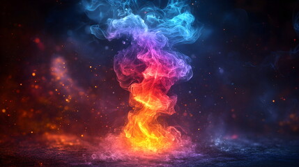 Abstract colorful smoke on black background with copy space. Fancy colorful cloud in space