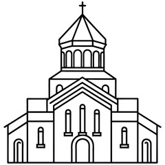 church of the holy cross isolated on white, tsminda sameba vector illustration, christan vector art, bottle silhouette, tsminda sameba vector icon, tsminda sameba line art,eps
