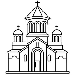 church of the holy cross isolated on white, tsminda sameba vector illustration, christan vector art, bottle silhouette, tsminda sameba vector icon, tsminda sameba line art,eps
