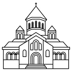 church of the holy cross isolated on white, tsminda sameba vector illustration, christan vector art, bottle silhouette, tsminda sameba vector icon, tsminda sameba line art,eps
