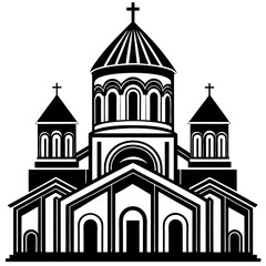 church of the holy cross isolated on white, tsminda sameba vector illustration, christan vector art, bottle silhouette, tsminda sameba vector icon, tsminda sameba line art,eps
