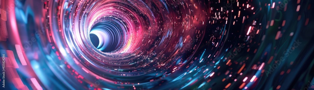 Poster A mesmerizing abstract tunnel filled with vibrant colors and swirling lights, creating a sense of depth and movement in space.