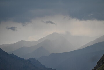 mountains in the fog