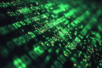 Fototapeta premium Green Dark Binary Code with Data Streaming Background created with Generative AI