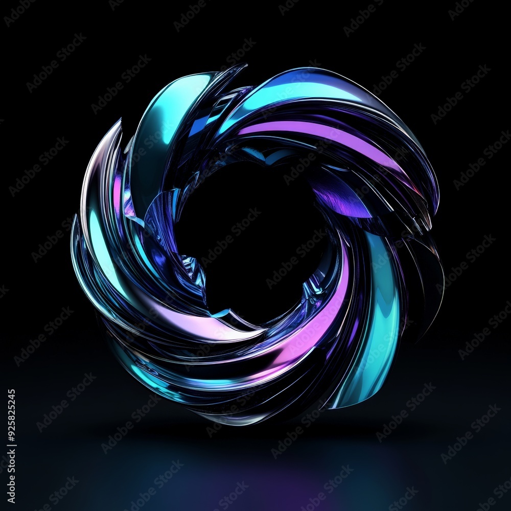 Poster a stunning abstract 3d rendering featuring vibrant, intertwined metallic loops creating a captivatin