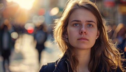 Obraz premium Young Woman with Blonde Hair in City