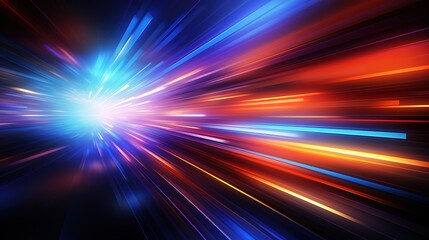 Abstract glowing lines of blue, red and yellow radiating outward.