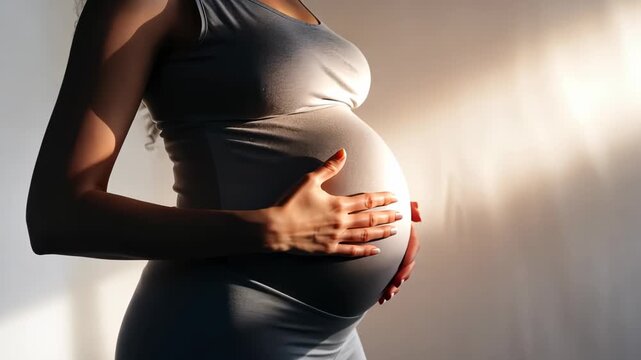 cropped view big belly in hands pregnant African American woman on white background, Pregnancy, maternity, preparation and expectation, 